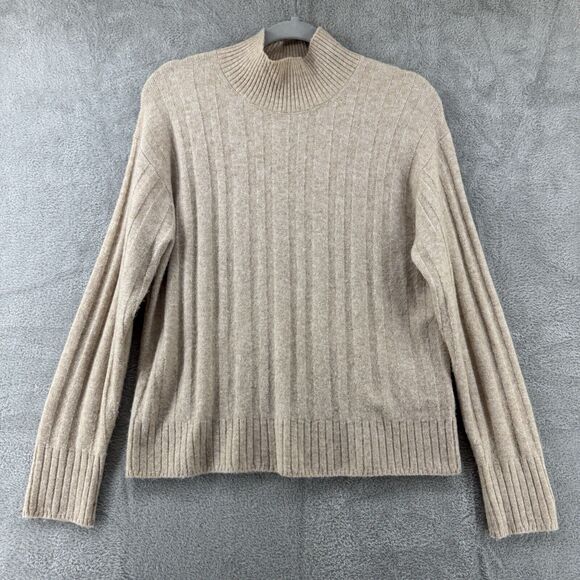 J CREW Sweater Women S Oatmeal Wool Alpaca Pullover Mock Neck Rib Knit Soft - Picture 1 of 13